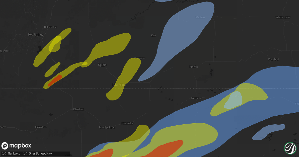 Hail map in Batesland, SD on June 27, 2026