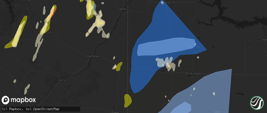 Hail map in Beach, ND on June 27, 2026