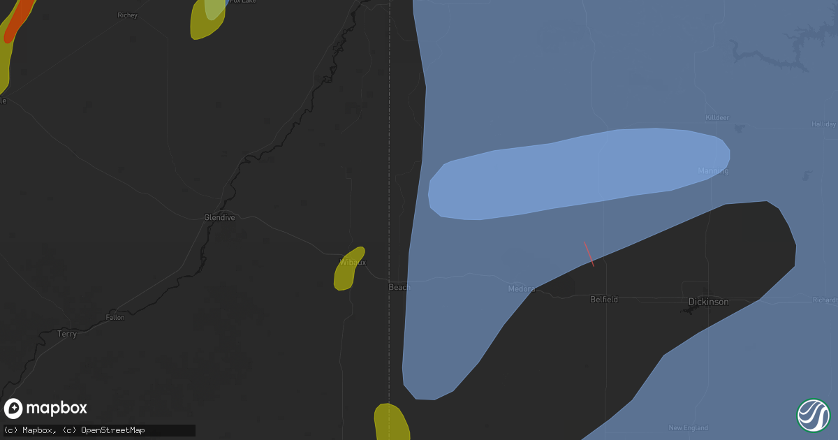 Hail map in Beach, ND on June 27, 2026