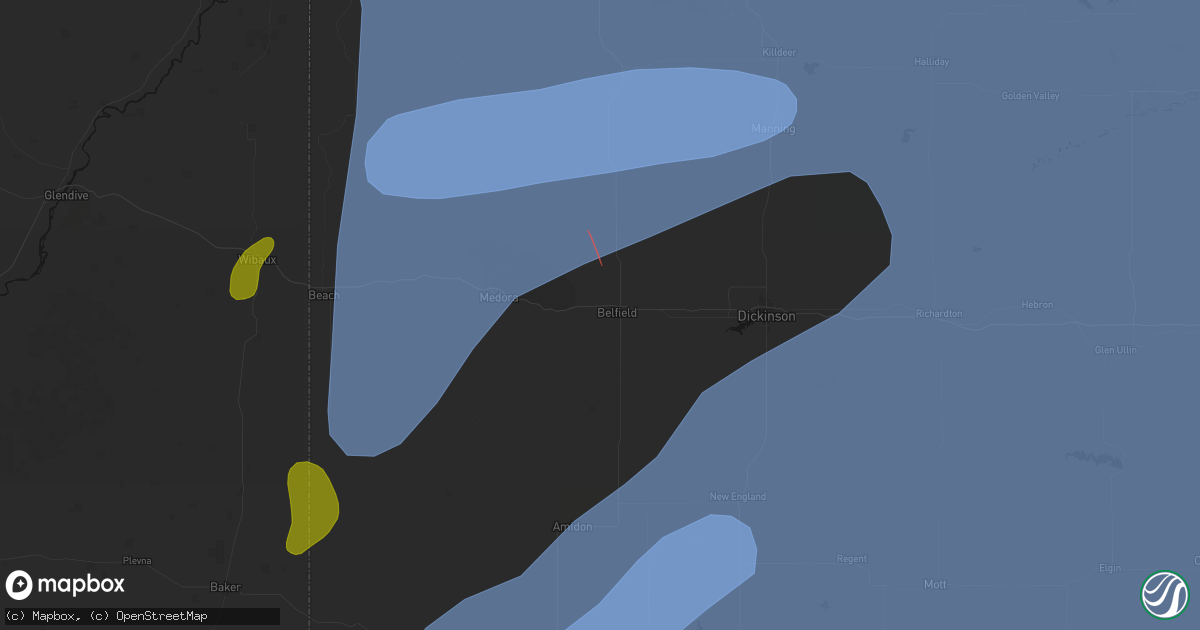 Hail map in Belfield, ND on June 27, 2026