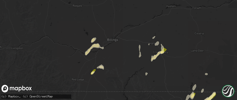 Hail map in Billings, MT on June 27, 2026