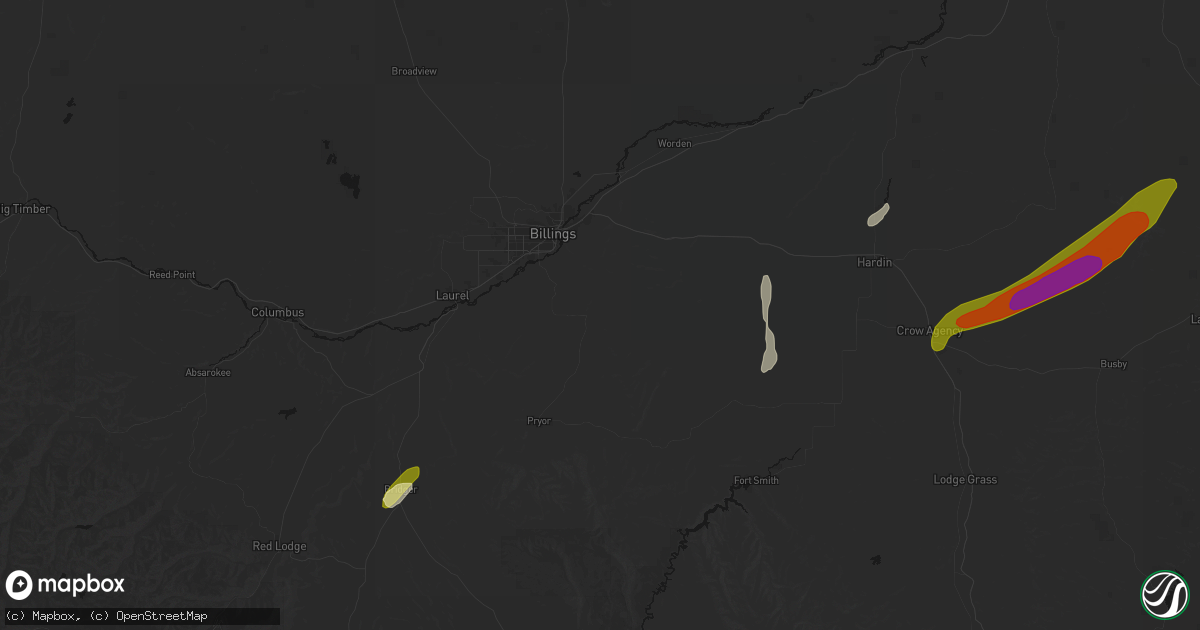 Hail map in Billings, MT on June 27, 2026