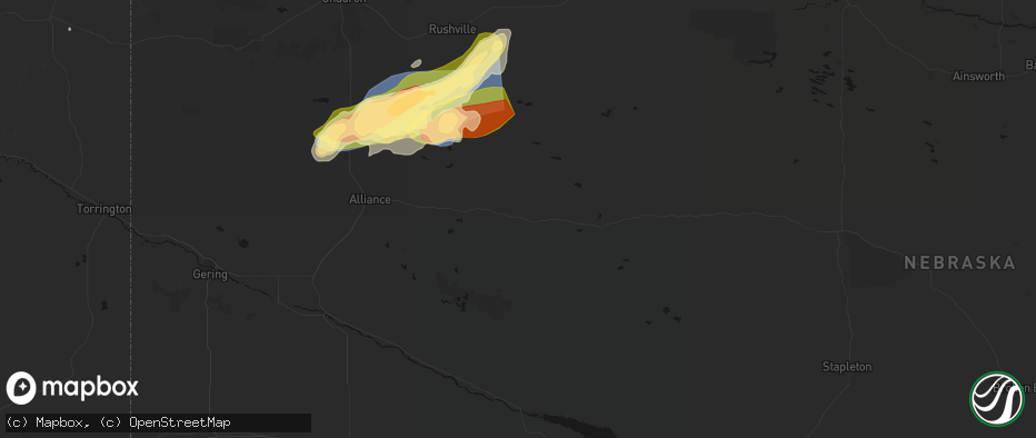 Hail map in Bingham, NE on June 27, 2026