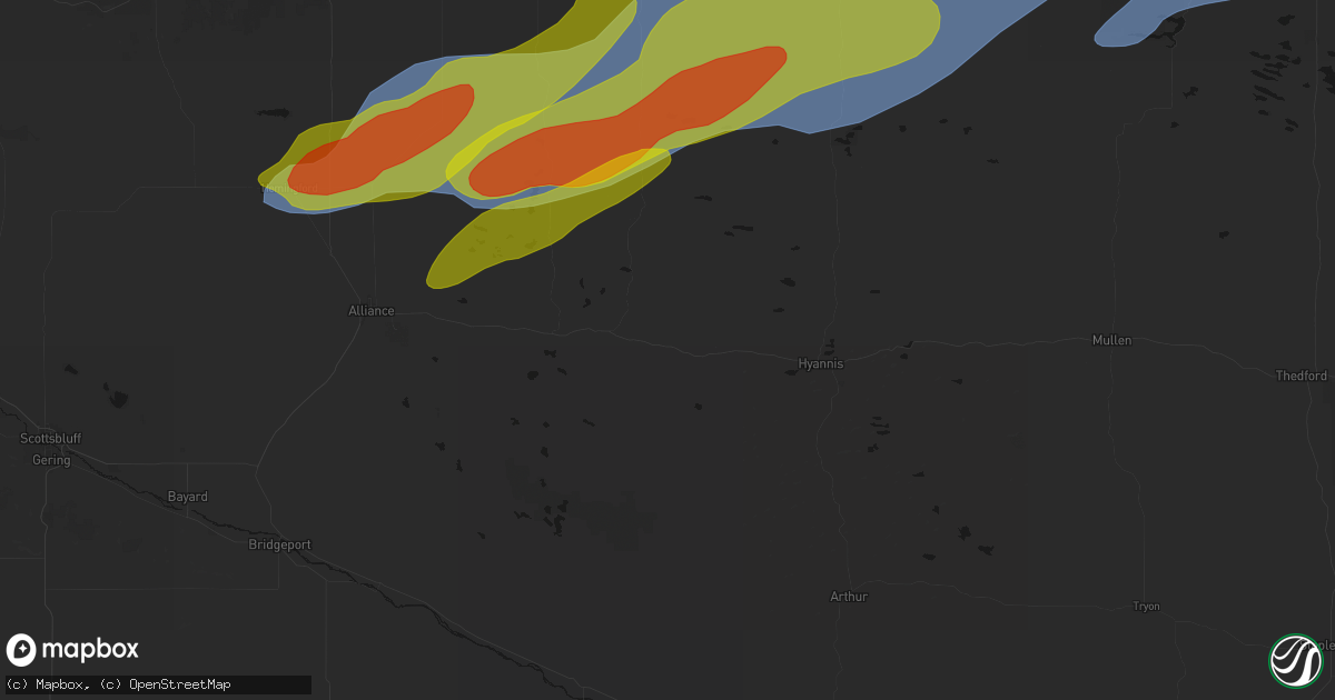 Hail map in Bingham, NE on June 27, 2026