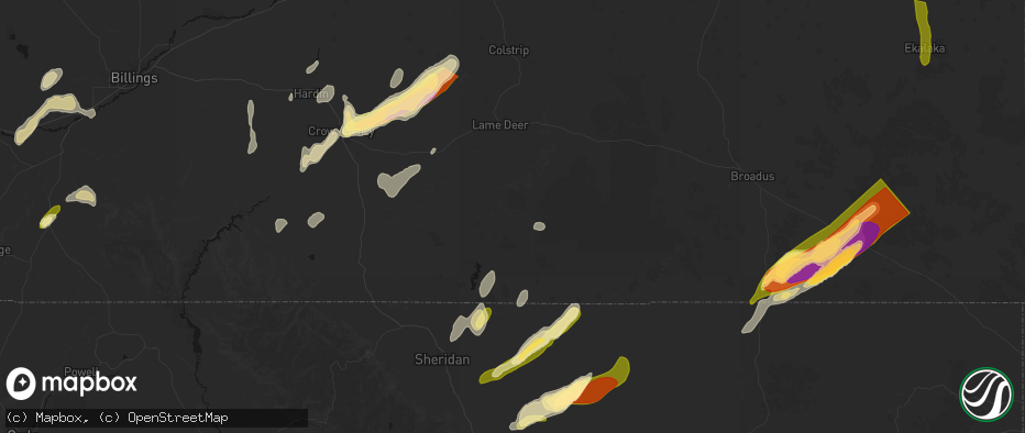 Hail map in Birney, MT on June 27, 2026
