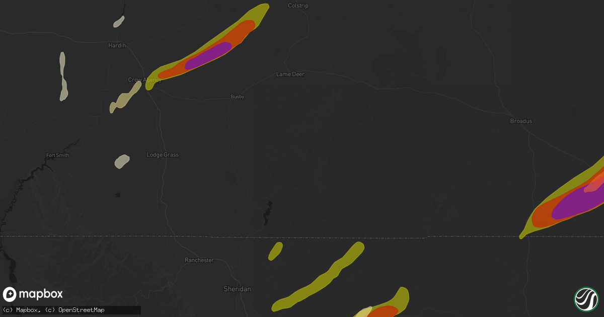 Hail map in Birney, MT on June 27, 2026