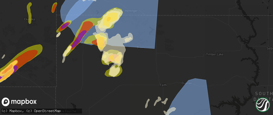 Hail map in Bison, SD on June 27, 2026