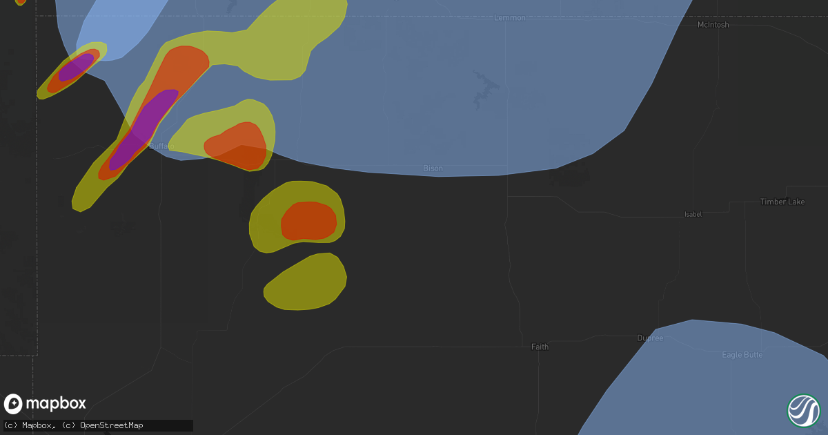 Hail map in Bison, SD on June 27, 2026