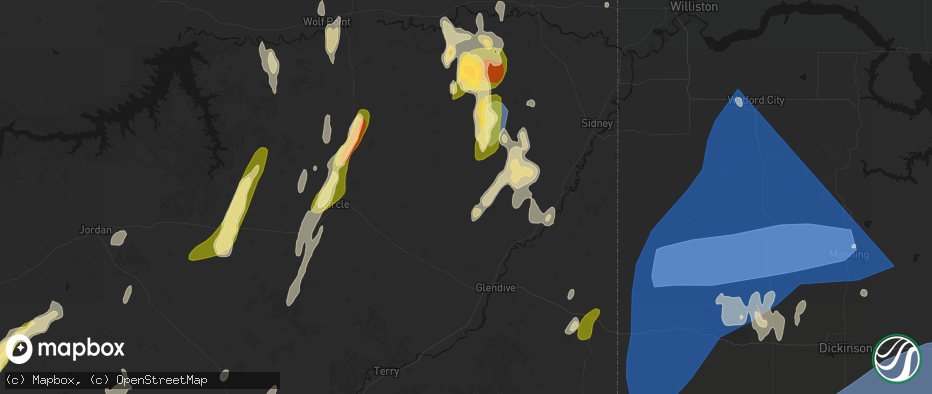 Hail map in Bloomfield, MT on June 27, 2026