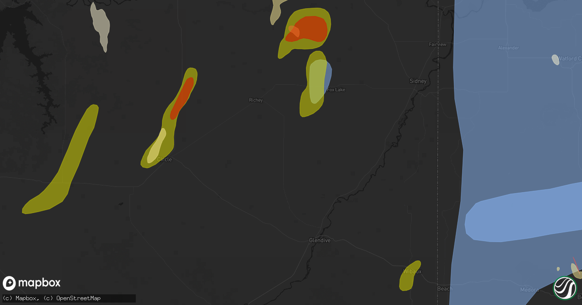 Hail map in Bloomfield, MT on June 27, 2026