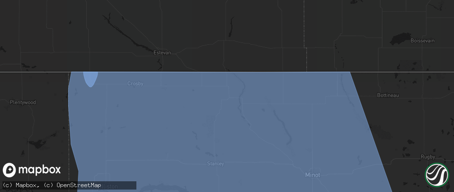 Hail map in Bowbells, ND on June 27, 2026