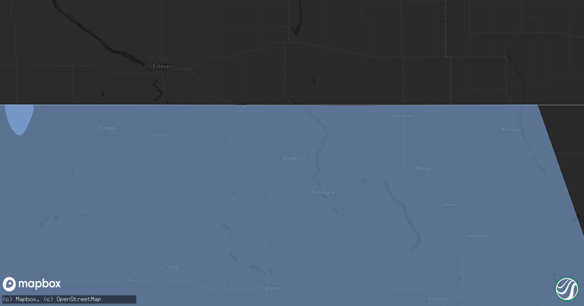 Hail map in Bowbells, ND on June 27, 2026
