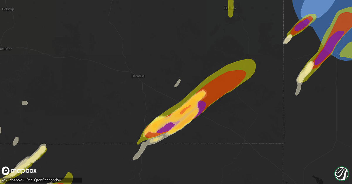 Hail map in Boyes, MT on June 27, 2026