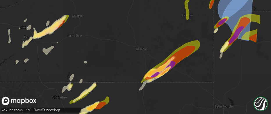 Hail map in Broadus, MT on June 27, 2026
