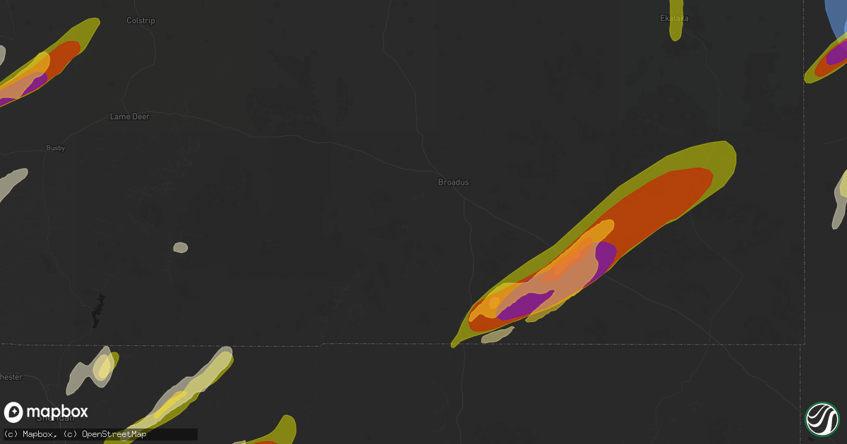 Hail map in Broadus, MT on June 27, 2026