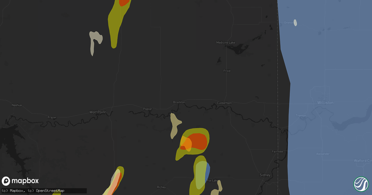 Hail map in Brockton, MT on June 27, 2026