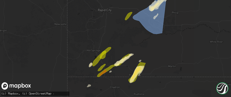 Hail map in Buffalo Gap, SD on June 27, 2026