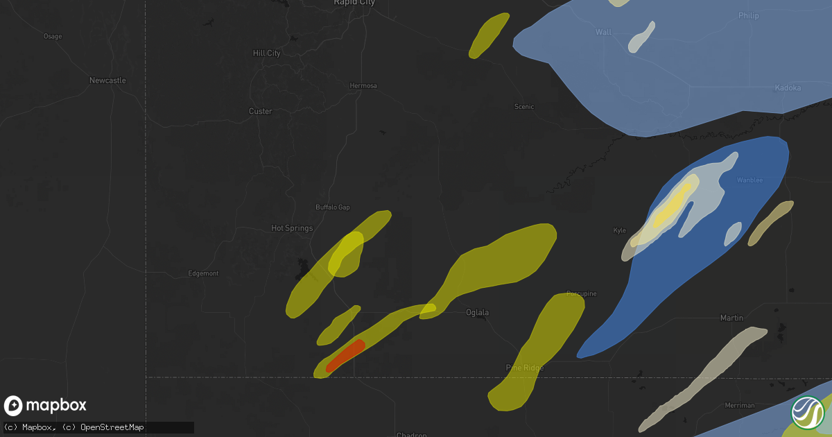 Hail map in Buffalo Gap, SD on June 27, 2026