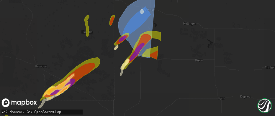 Hail map in Buffalo, SD on June 27, 2026