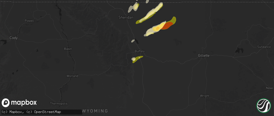 Hail map in Buffalo, WY on June 27, 2026
