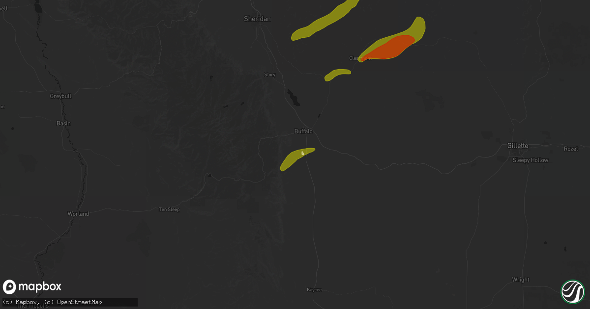 Hail map in Buffalo, WY on June 27, 2026