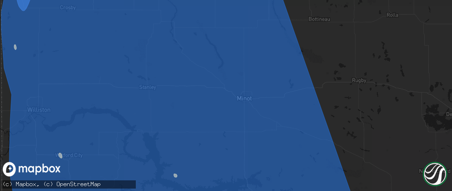 Hail map in Burlington, ND on June 27, 2026