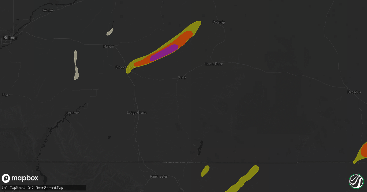 Hail map in Busby, MT on June 27, 2026