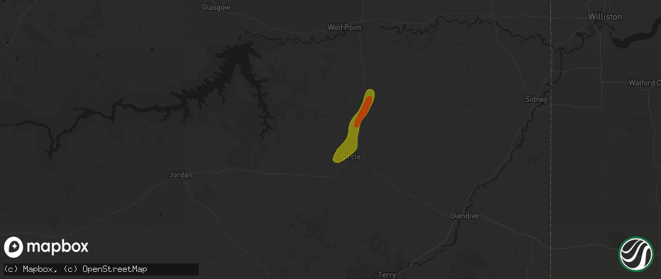 Hail map in Circle, MT on June 27, 2026