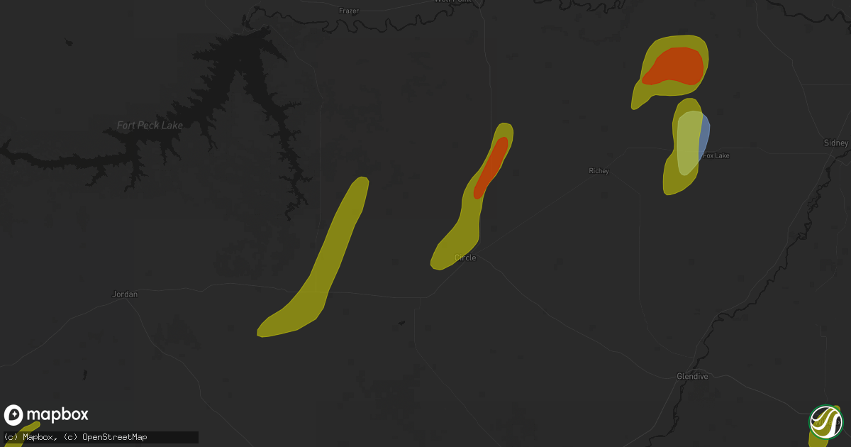 Hail map in Circle, MT on June 27, 2026