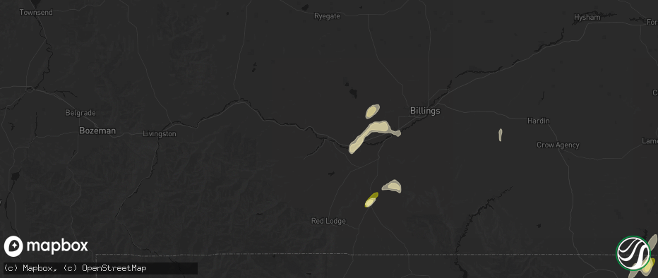 Hail map in Columbus, MT on June 27, 2026