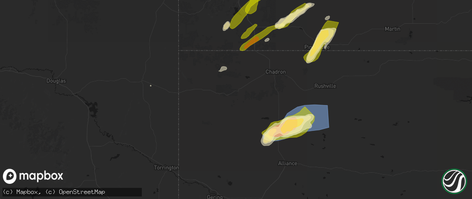 Hail map in Crawford, NE on June 27, 2026