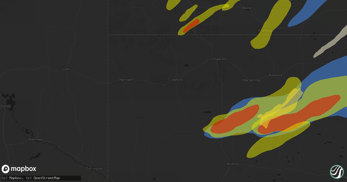 Hail map in Crawford, NE on June 27, 2026