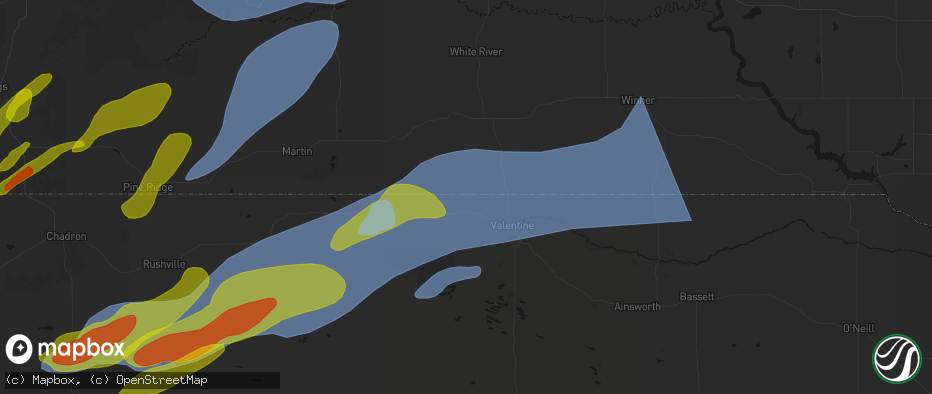 Hail map in Crookston, NE on June 27, 2026