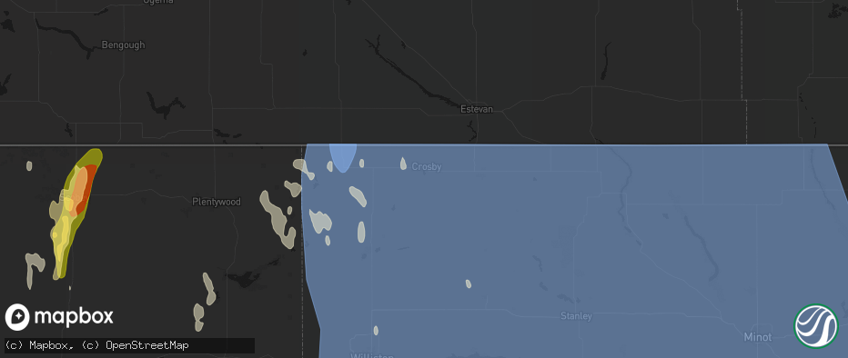 Hail map in Crosby, ND on June 27, 2026