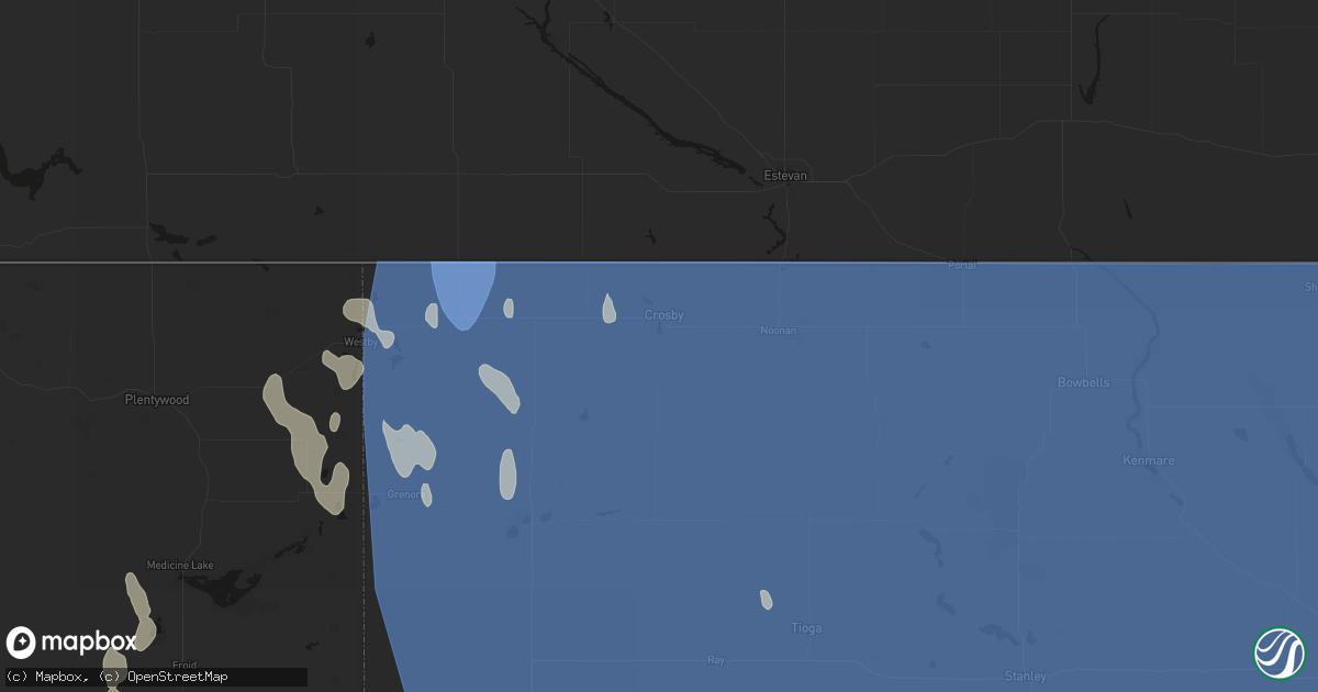 Hail map in Crosby, ND on June 27, 2026