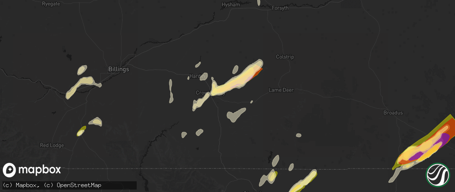 Hail map in Crow Agency, MT on June 27, 2026