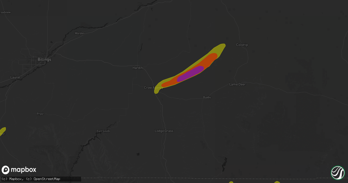 Hail map in Crow Agency, MT on June 27, 2026