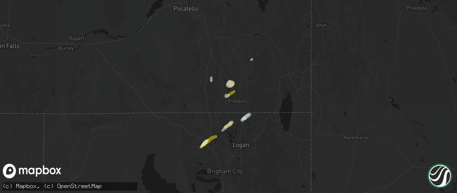 Hail map in Dayton, ID on June 27, 2026