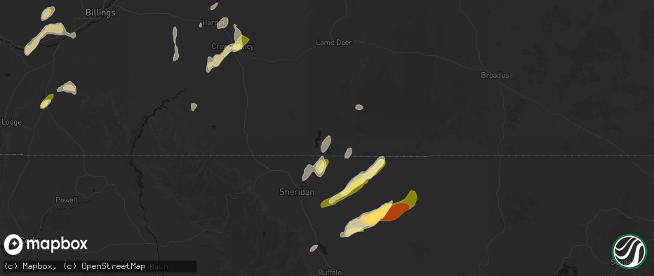 Hail map in Decker, MT on June 27, 2026