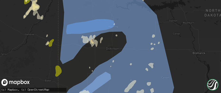 Hail map in Dickinson, ND on June 27, 2026