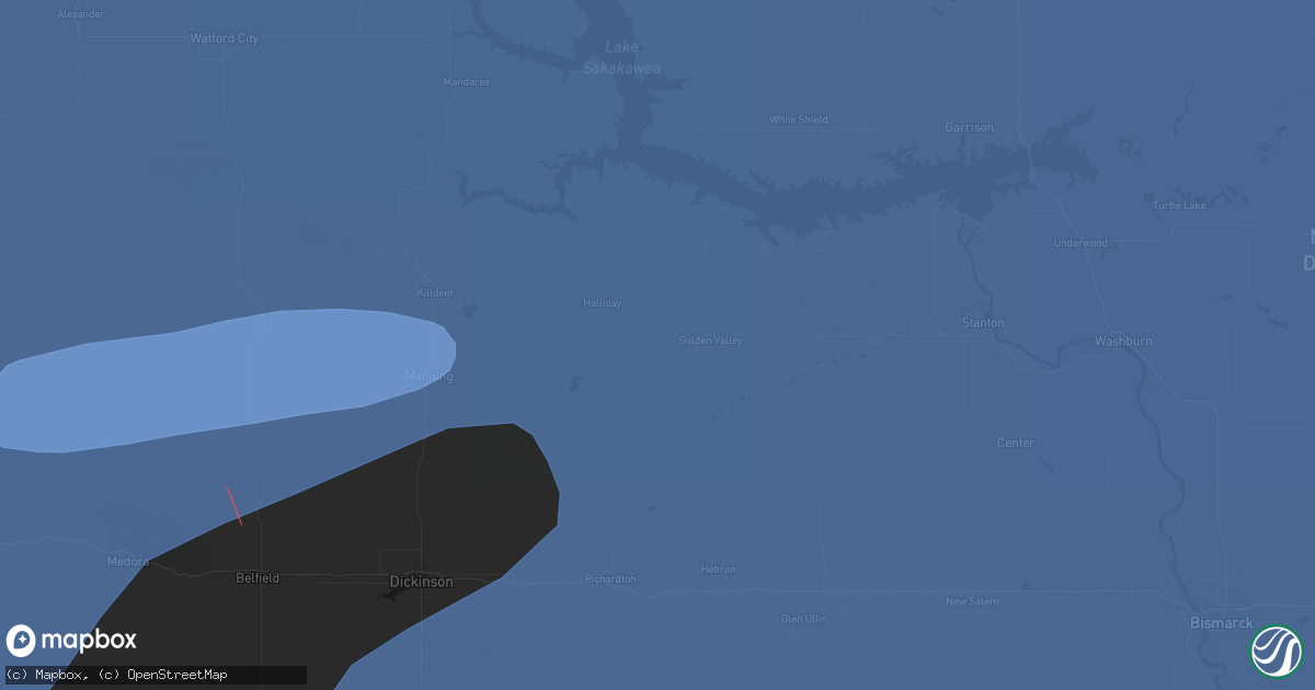 Hail map in Dodge, ND on June 27, 2026