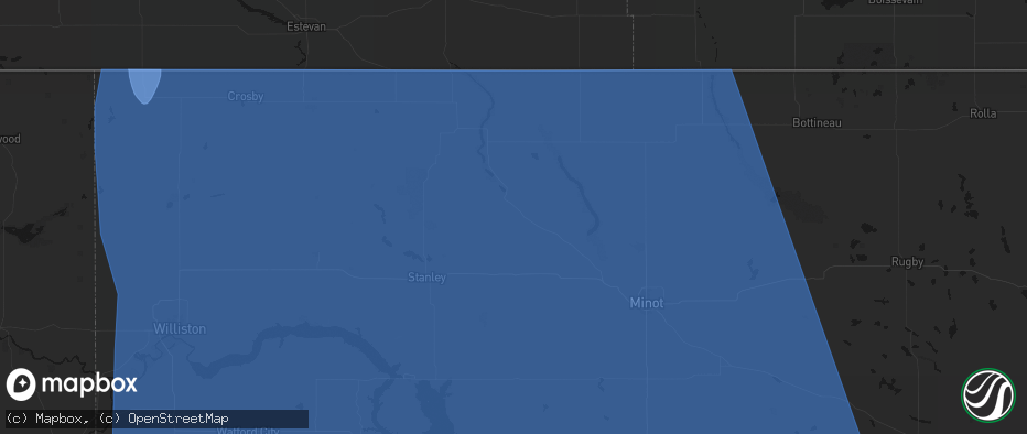 Hail map in Donnybrook, ND on June 27, 2026