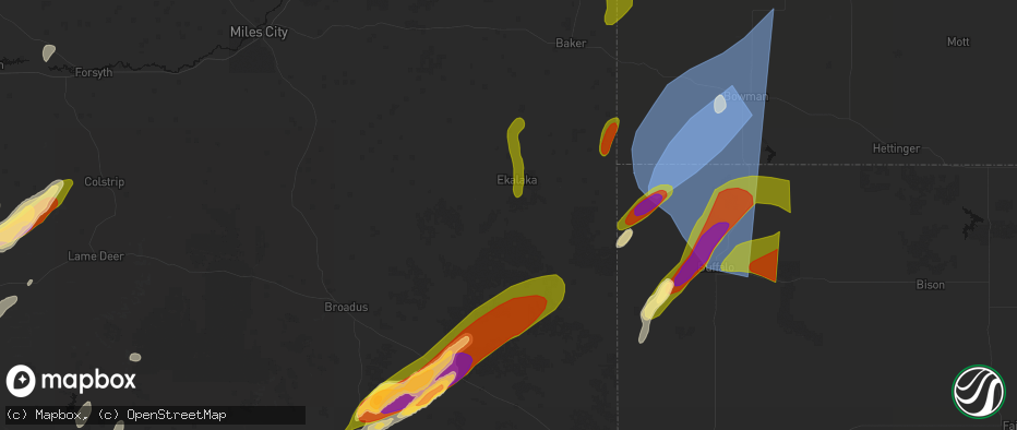 Hail map in Ekalaka, MT on June 27, 2026