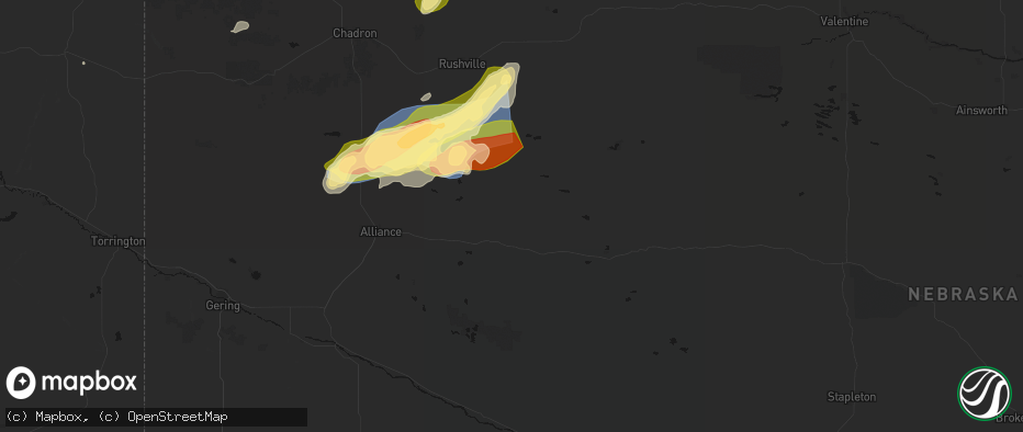 Hail map in Ellsworth, NE on June 27, 2026