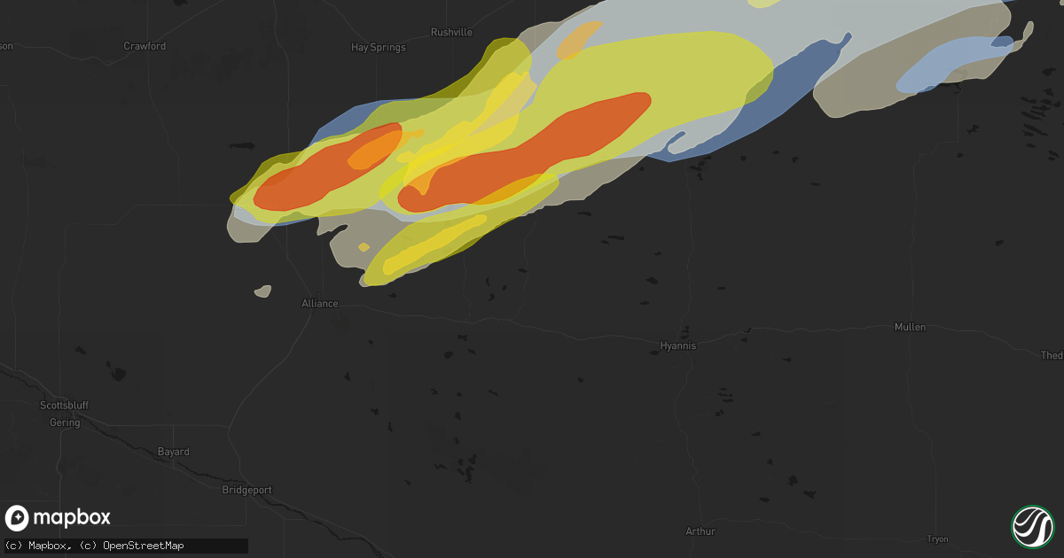 Hail map in Ellsworth, NE on June 27, 2026