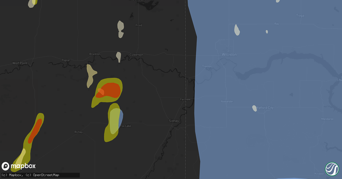 Hail map in Fairview, MT on June 27, 2026