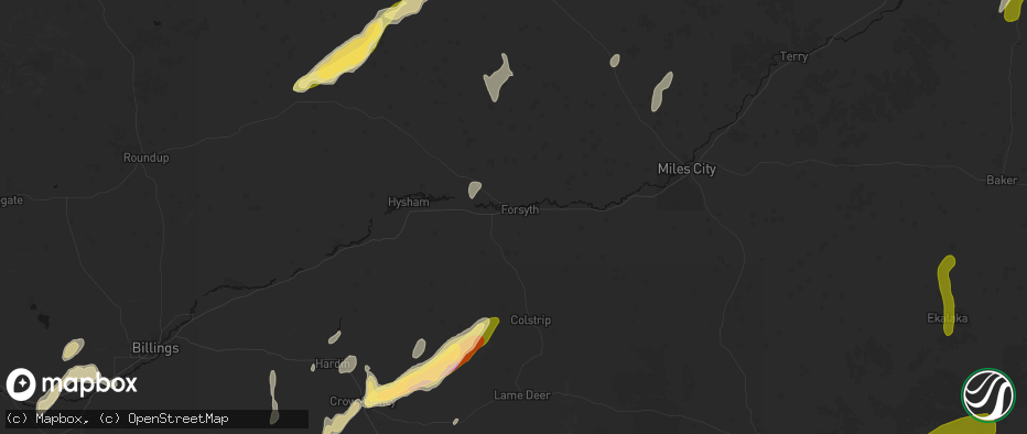 Hail map in Forsyth, MT on June 27, 2026