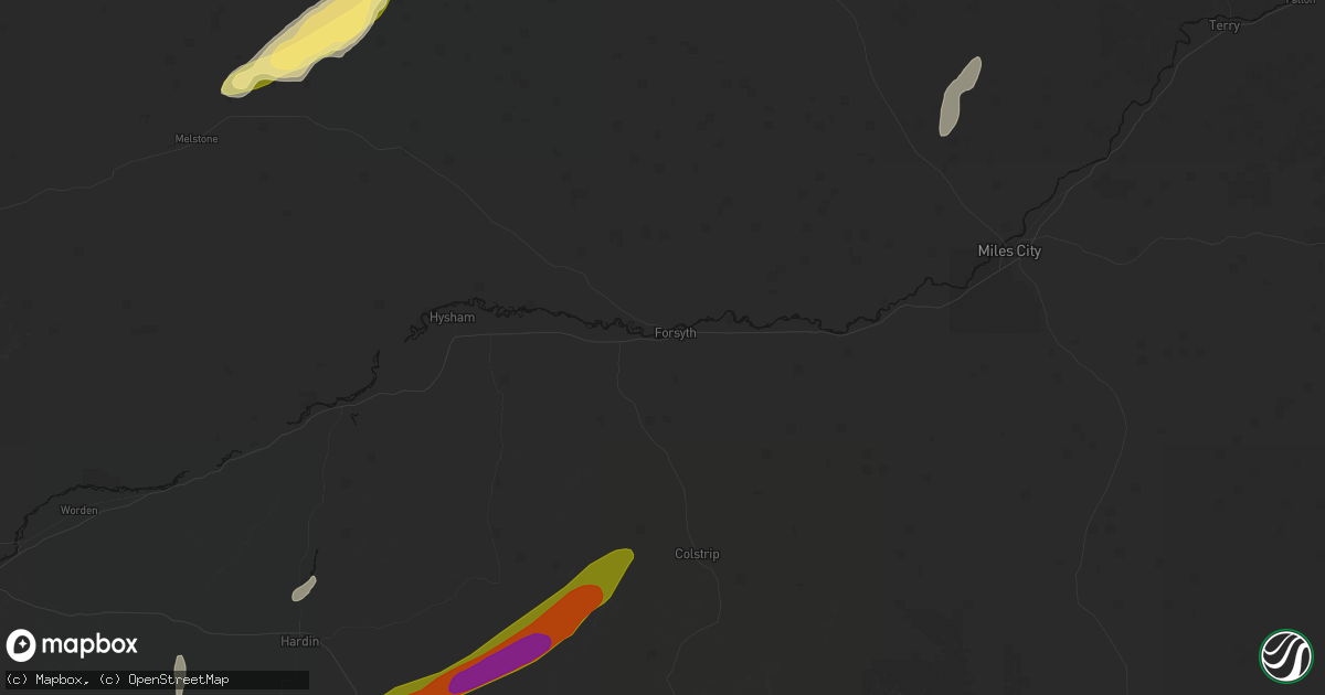 Hail map in Forsyth, MT on June 27, 2026
