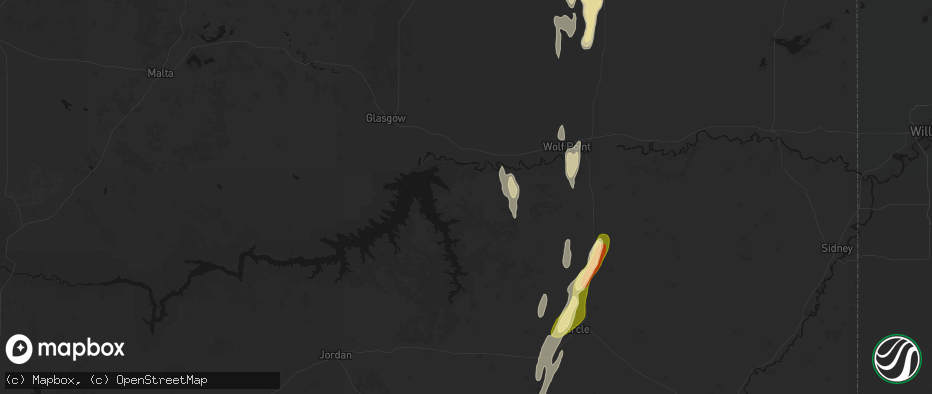 Hail map in Fort Peck, MT on June 27, 2026