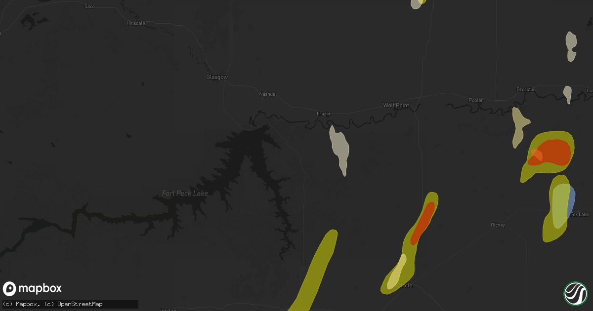 Hail map in Fort Peck, MT on June 27, 2026